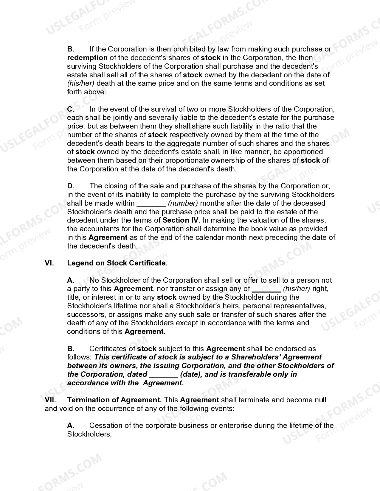 Preview Buy-Sell Agreement of Shareholders with Mandatory Redemption by Corporation on Death Shareholder with Purchase Option during Lifetime of Shareholder and Purchase Price Based on Book Value