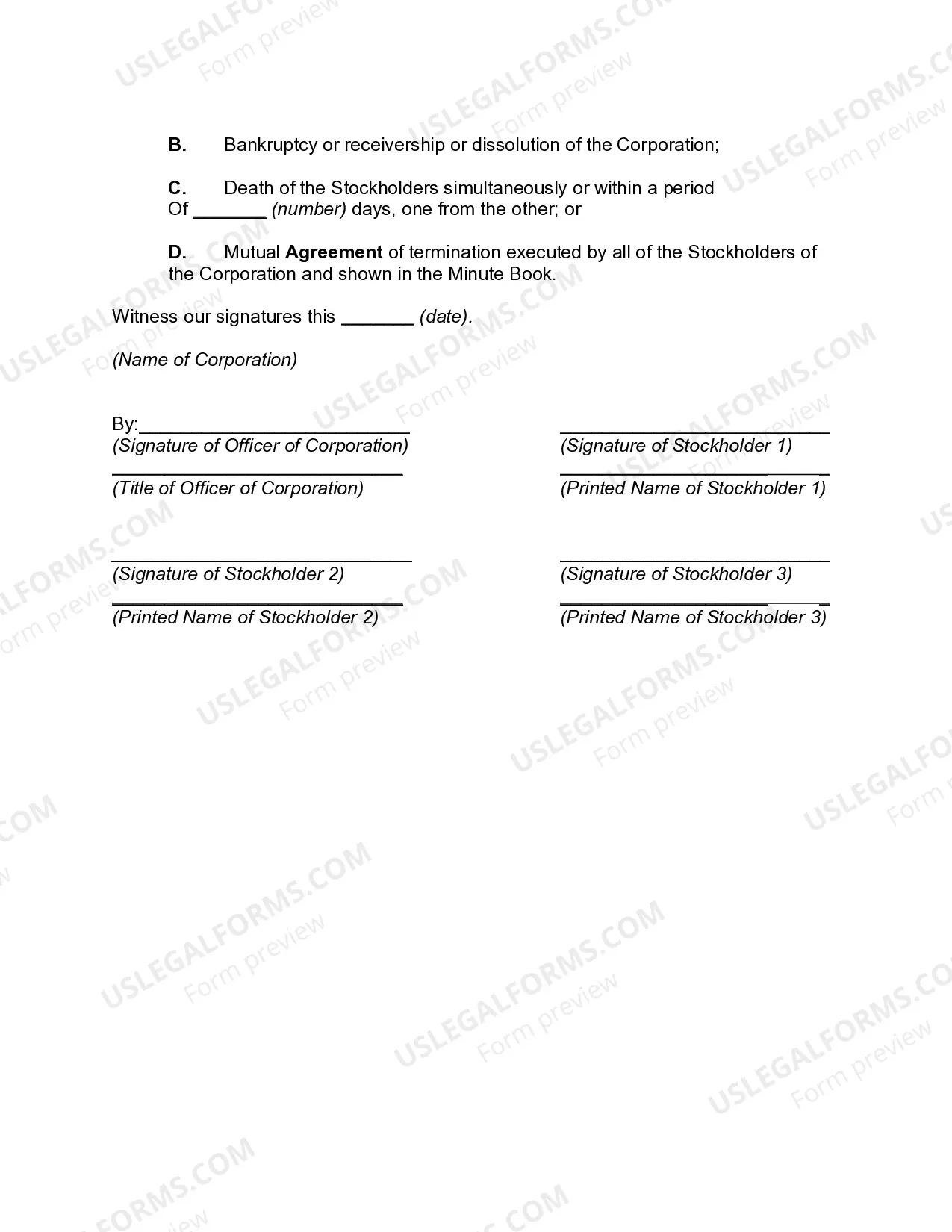 Preview Buy-Sell Agreement of Shareholders with Mandatory Redemption by Corporation on Death Shareholder with Purchase Option during Lifetime of Shareholder and Purchase Price Based on Book Value