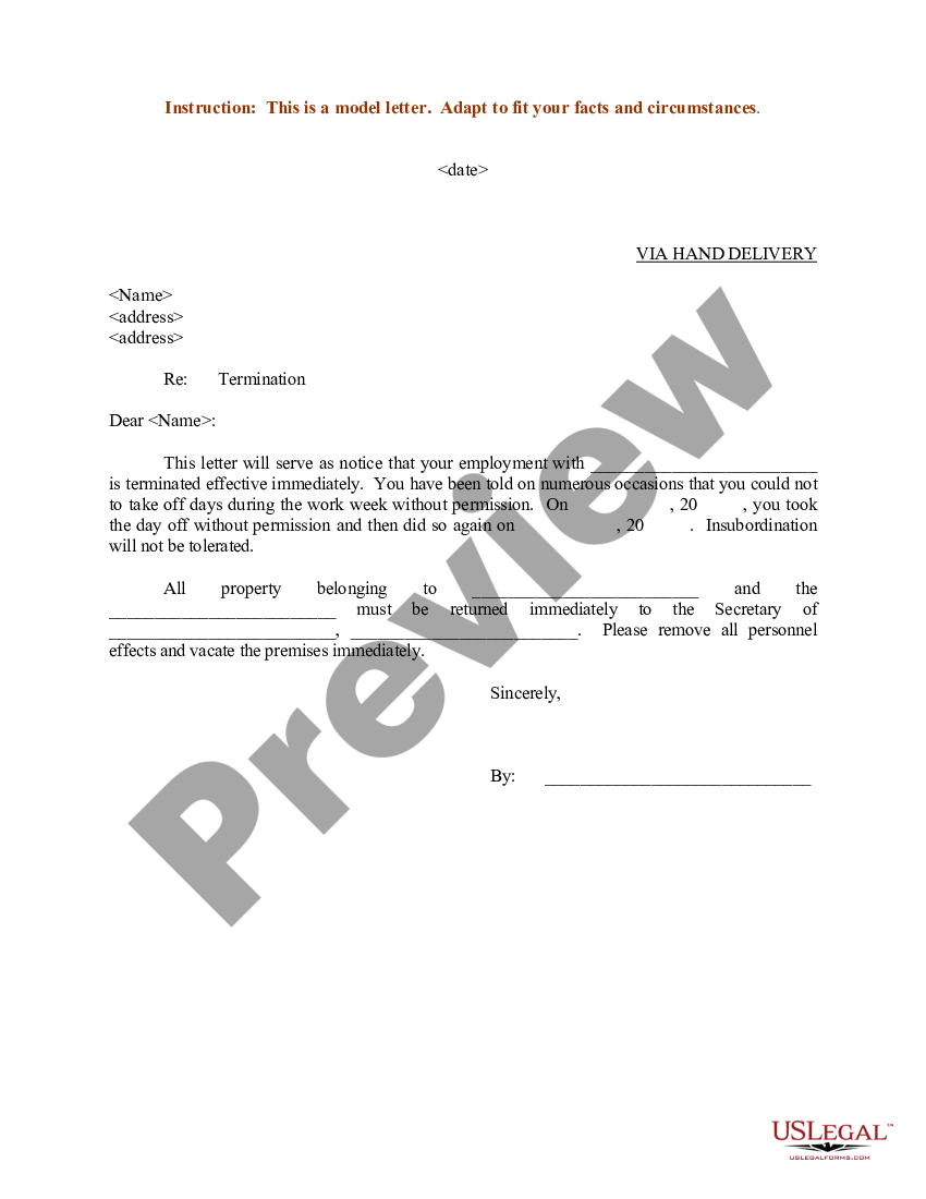 Legal Notice To Absconding Employee Format Termination Letter for Absconding - Absconding Letter | US Legal Forms