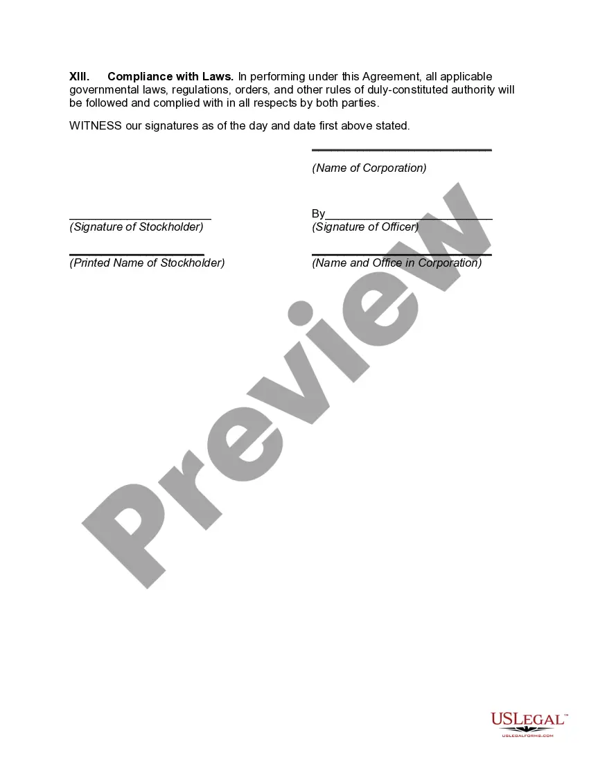 Preview Stock Redemption Agreement Between Corporation and Stockholder