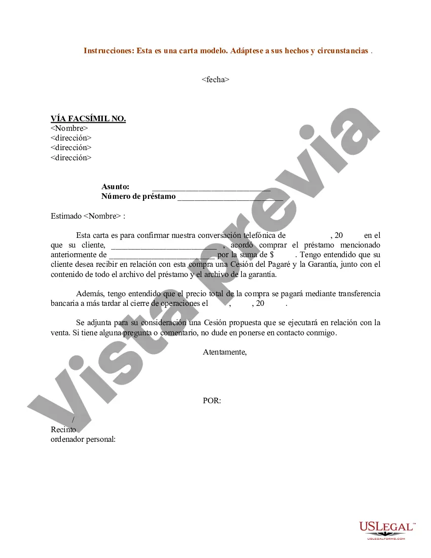 Preview Ejemplo de carta para compra de préstamo