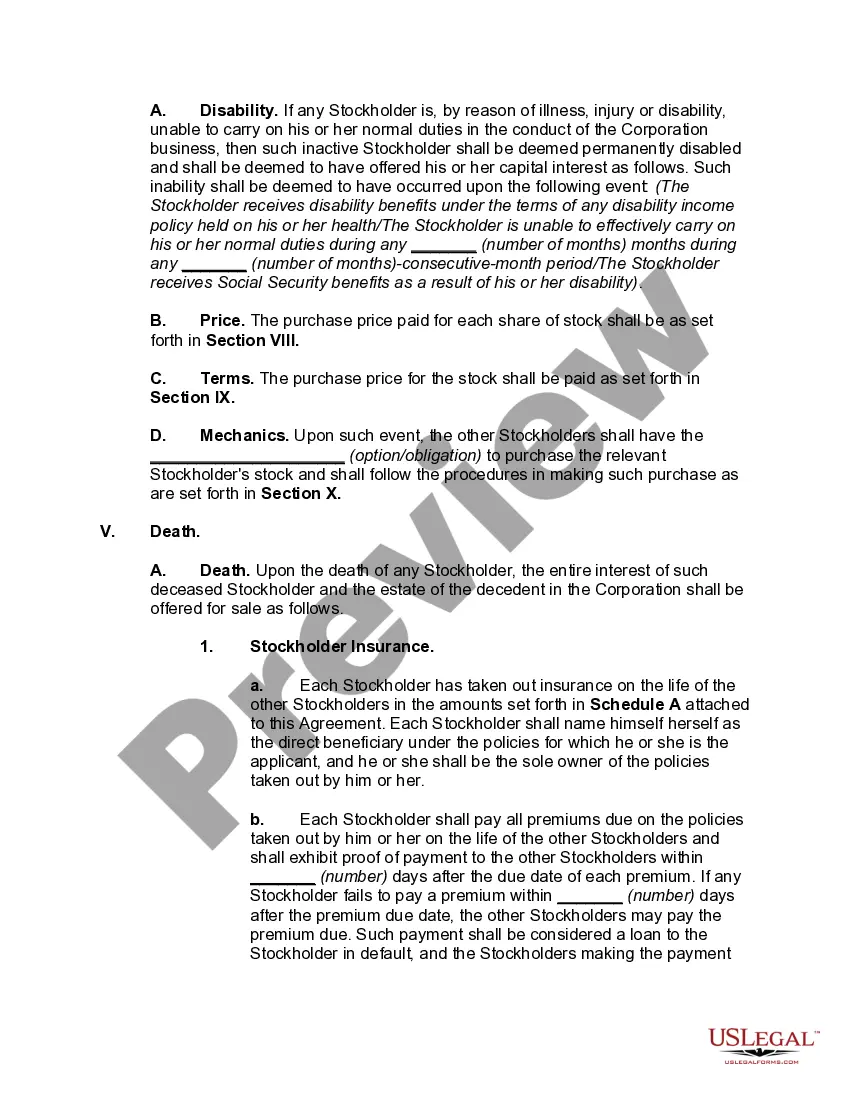 Preview Cross-Purchase Agreement among Shareholders of Close Corporation with Purchase by Surviving Shareholders of Interest of Withdrawing or Deceased Shareholder -- Purchase Price Based on Book Value
