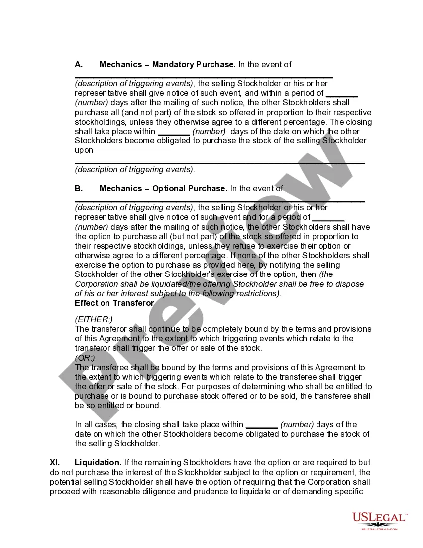 Preview Cross-Purchase Agreement among Shareholders of Close Corporation with Purchase by Surviving Shareholders of Interest of Withdrawing or Deceased Shareholder -- Purchase Price Based on Book Value