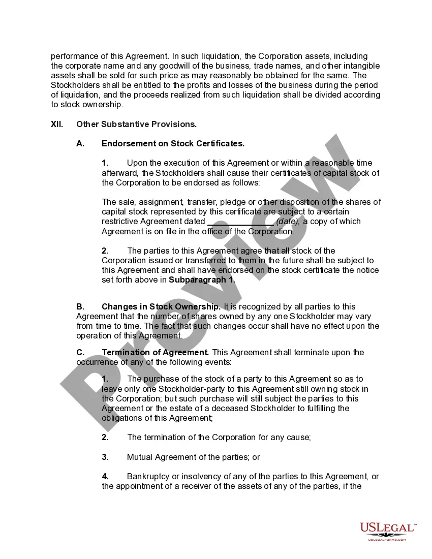 Preview Cross-Purchase Agreement among Shareholders of Close Corporation with Purchase by Surviving Shareholders of Interest of Withdrawing or Deceased Shareholder -- Purchase Price Based on Book Value