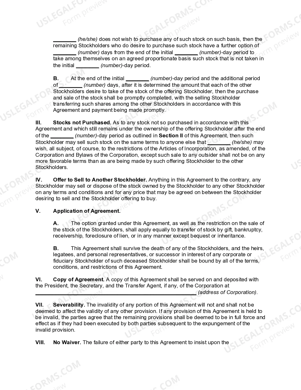 Preview Cross-Purchase Agreement among Stockholders of Close Corporation with Option to Purchase with Definite Expiration Date