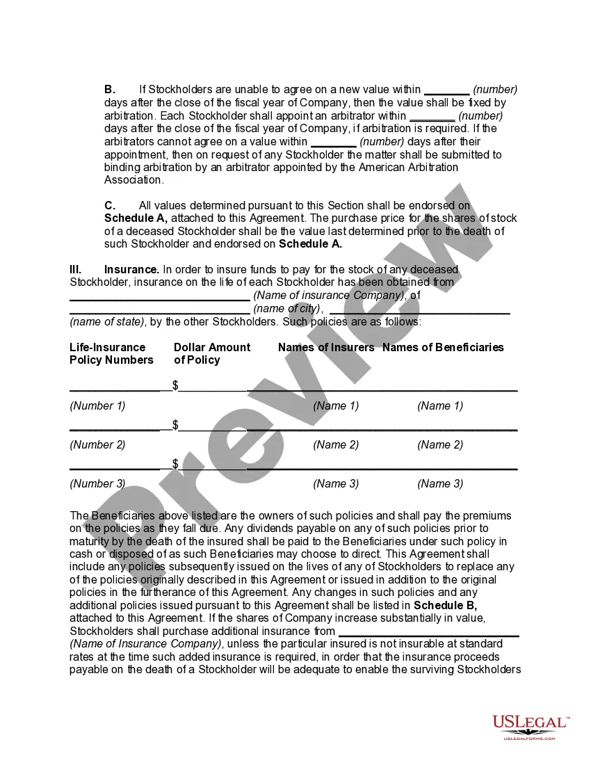 Preview Cross-Purchase Agreement among Stockholders of Close Corporation --Purchase by Surviving Stockholders of Interest of Withdrawing or Deceased Stockholder
