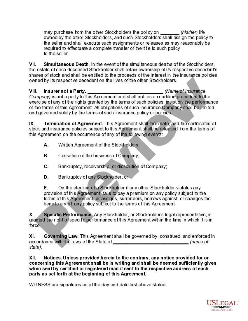 Preview Cross-Purchase Agreement among Stockholders of Close Corporation --Purchase by Surviving Stockholders of Interest of Withdrawing or Deceased Stockholder