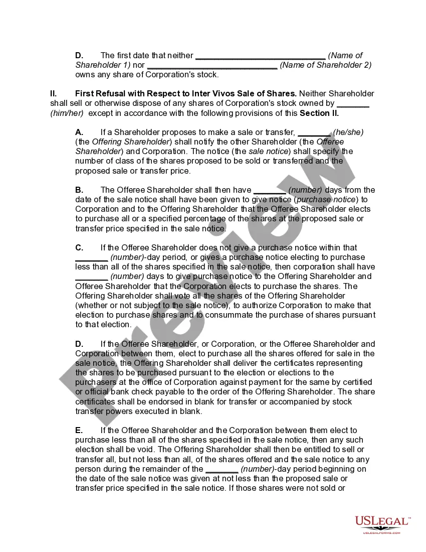 Preview Cross-Purchase Agreement among Shareholders of Close Corporation --Purchase by Surviving Shareholders of Interest of Withdrawing or Deceased Shareholder -- Corporation has Option if other Shareholders do not Exercise Option
