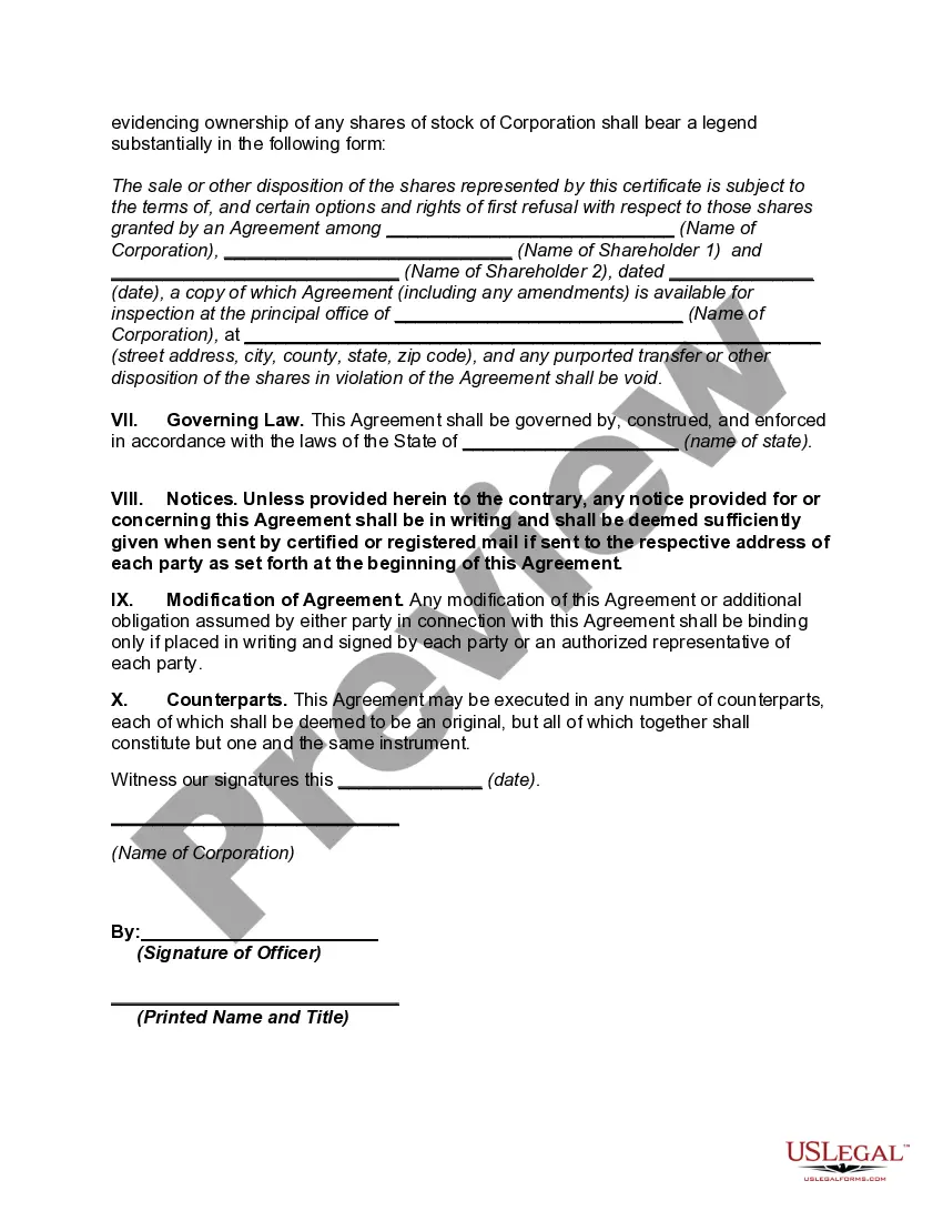 Preview Cross-Purchase Agreement among Shareholders of Close Corporation --Purchase by Surviving Shareholders of Interest of Withdrawing or Deceased Shareholder -- Corporation has Option if other Shareholders do not Exercise Option