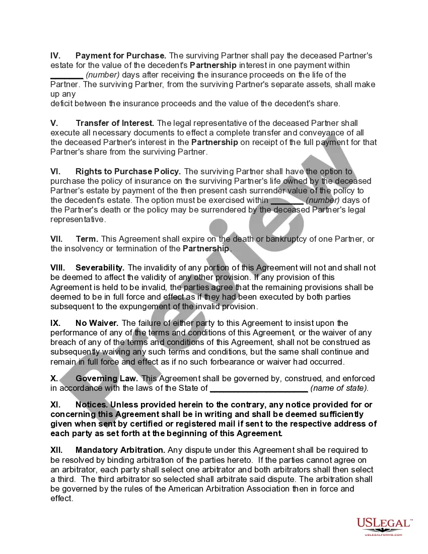 Preview Cross-Purchase Agreement of Professional Partnership with Life insurance to Fund Purchase of Deceased Partner's Interest