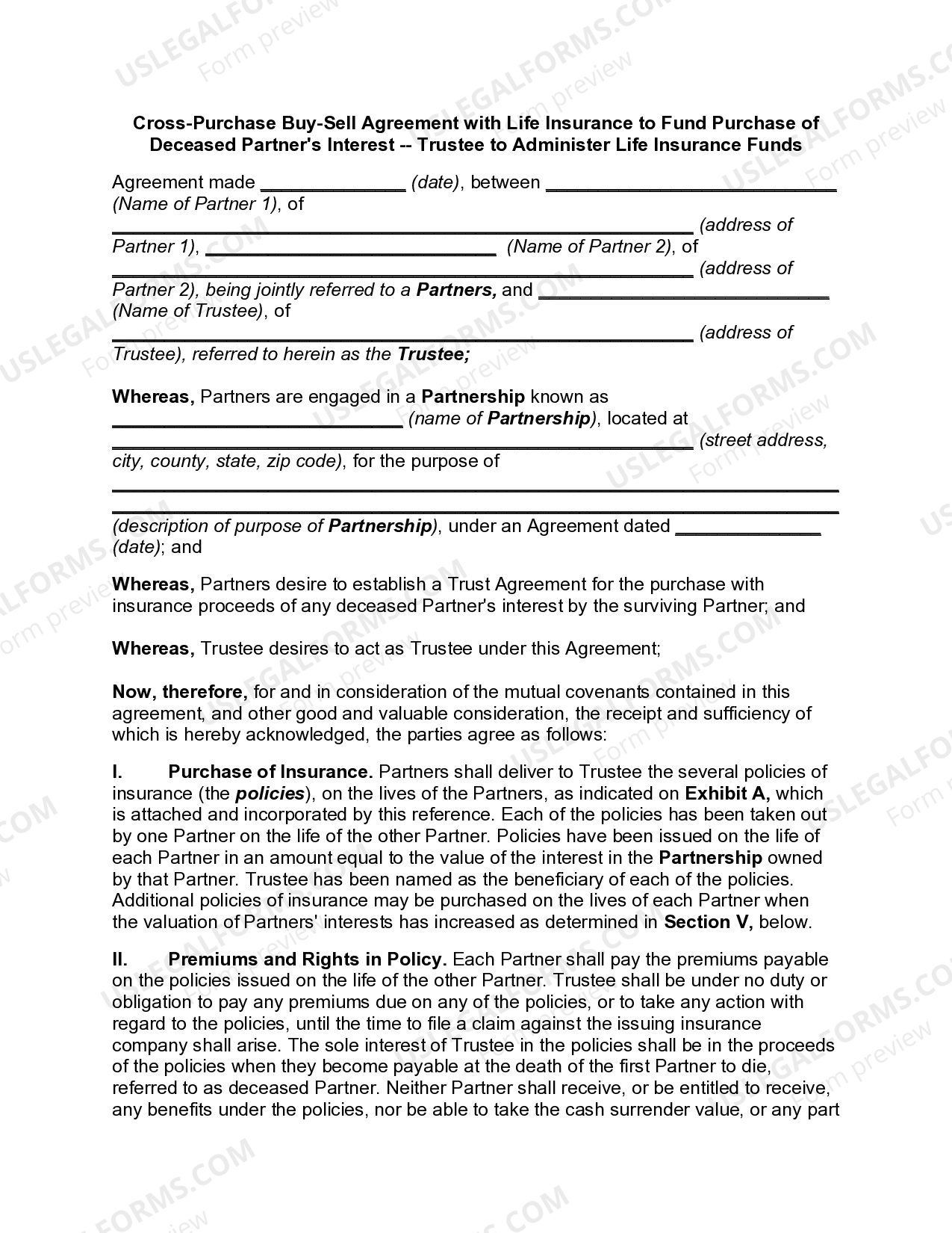 CrossPurchase BuySell Agreement with Life Insurance to Fund Purchase