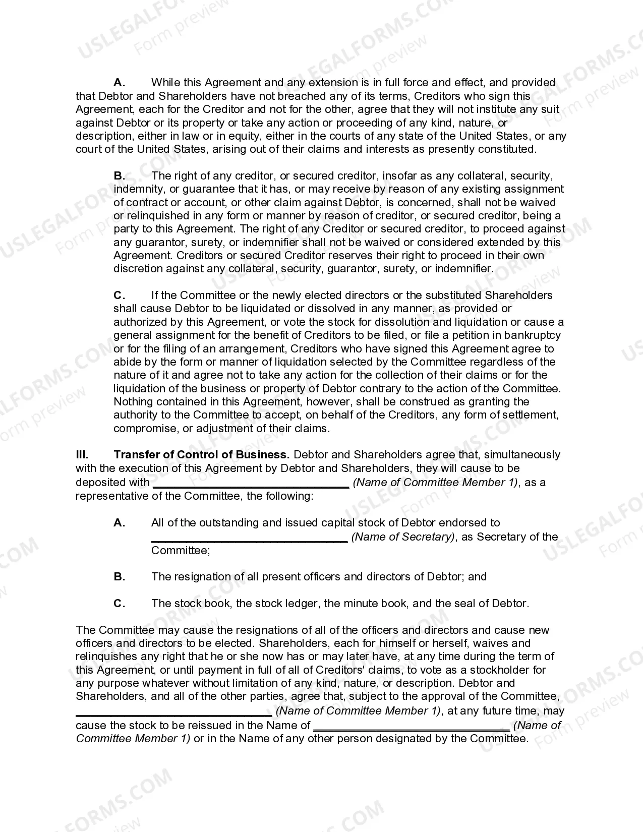 Preview Extension Agreement among Debtor, Stockholders, Creditors, Secured Creditor, and Creditors' Committee -- Subordination of Creditors' Claims