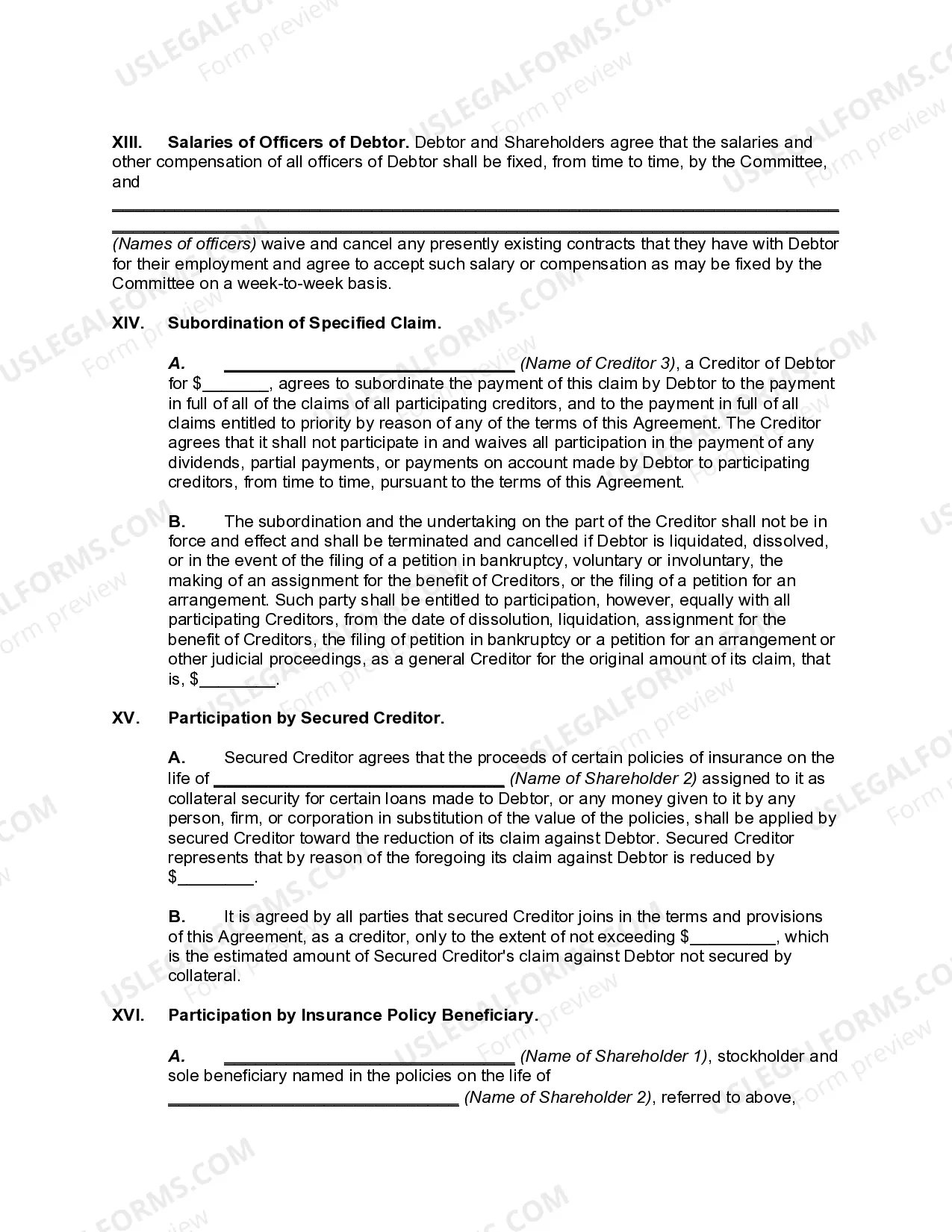 Preview Extension Agreement among Debtor, Stockholders, Creditors, Secured Creditor, and Creditors' Committee -- Subordination of Creditors' Claims