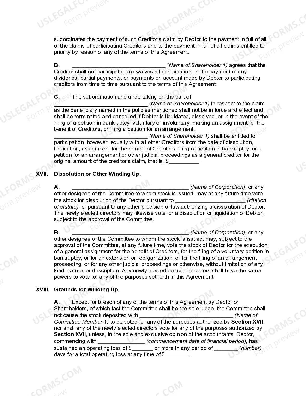 Preview Extension Agreement among Debtor, Stockholders, Creditors, Secured Creditor, and Creditors' Committee -- Subordination of Creditors' Claims
