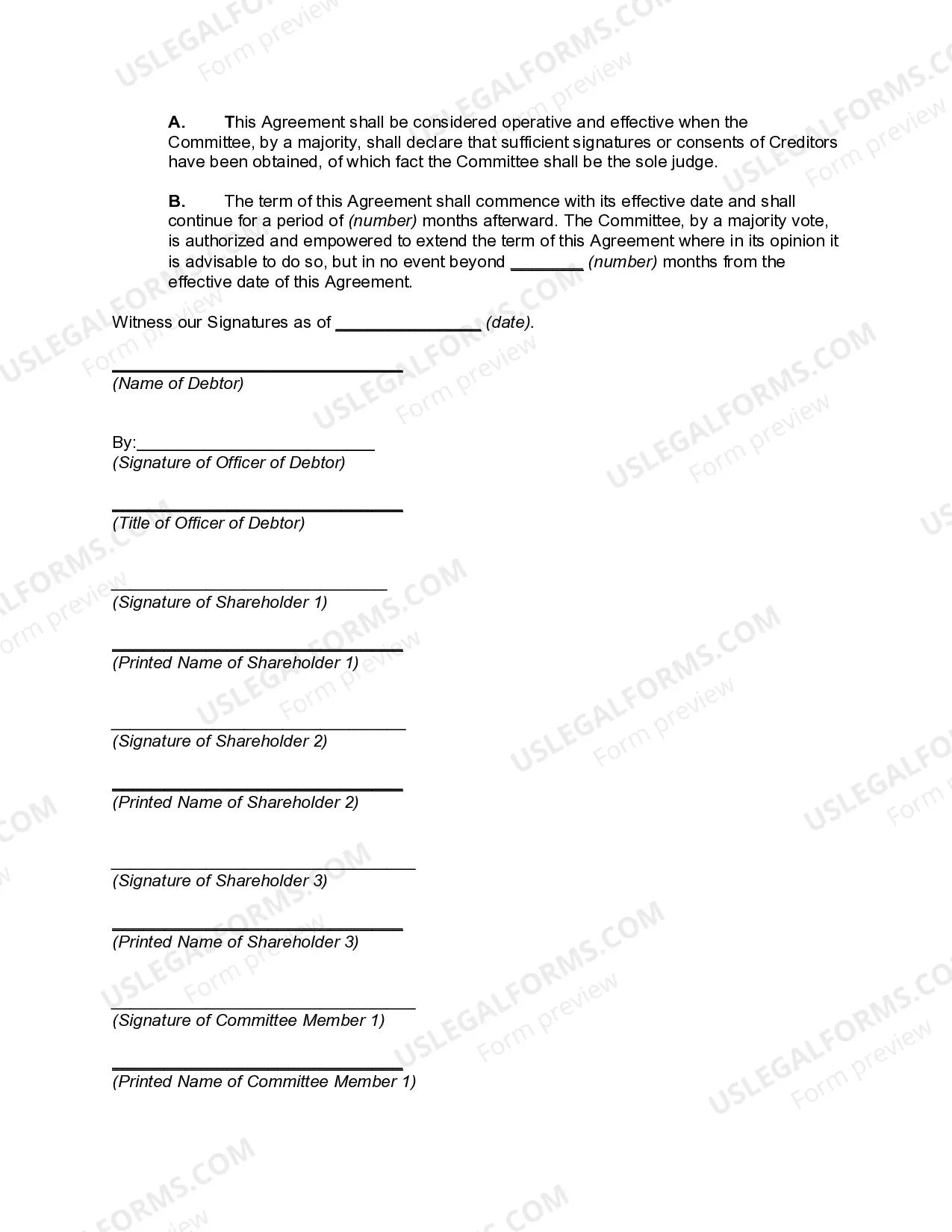 Preview Extension Agreement among Debtor, Stockholders, Creditors, Secured Creditor, and Creditors' Committee -- Subordination of Creditors' Claims