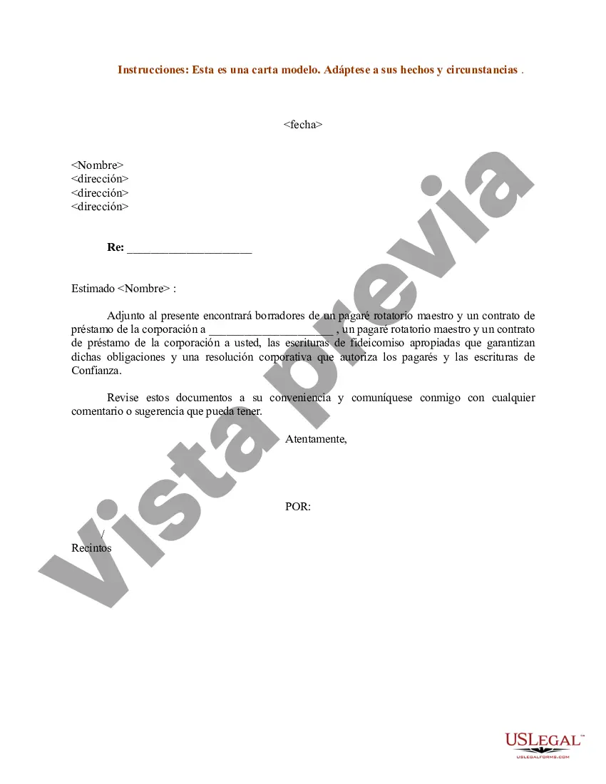 Preview Modelo de carta sobre el pagaré renovable y el contrato de préstamo
