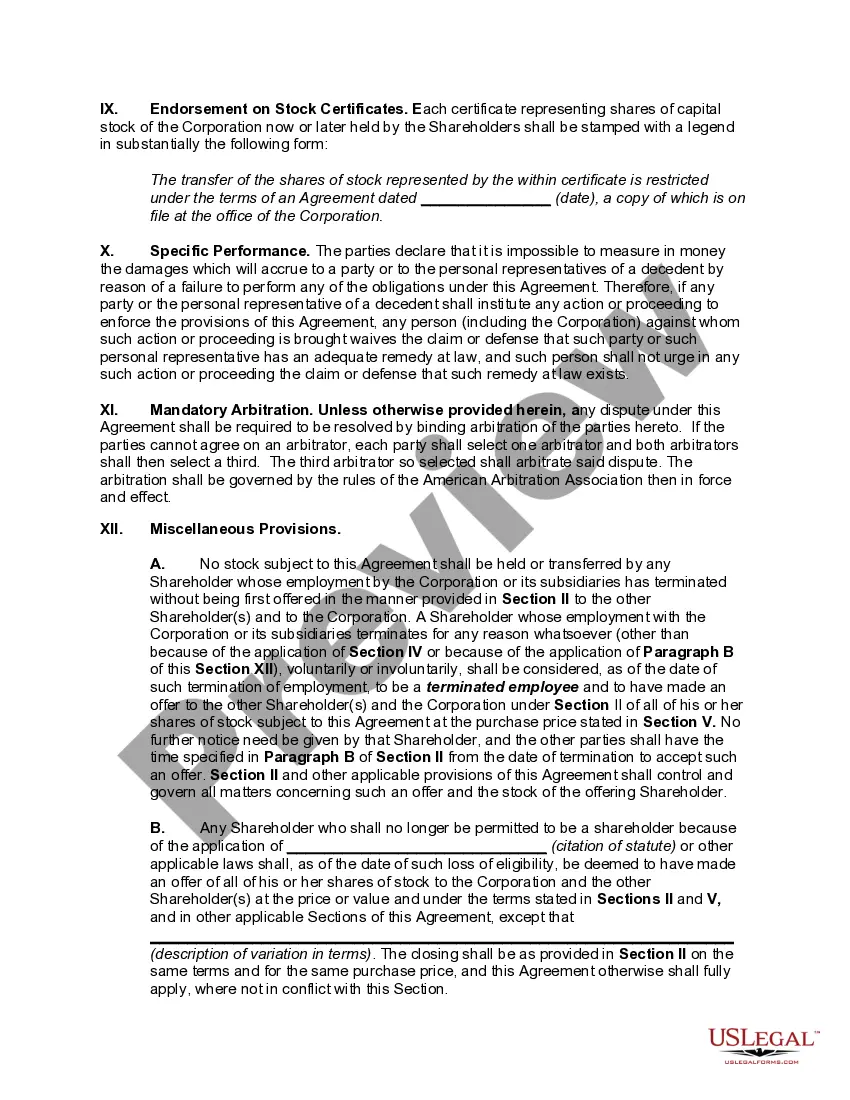 Preview Shareholders' Buy-Sell Agreement between Attorney Shareholders and Professional Corporation