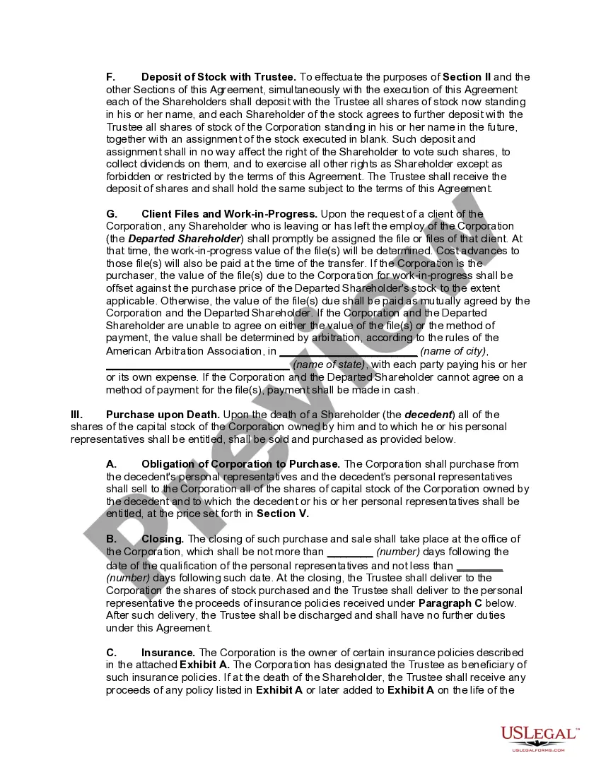 Preview Shareholders' Buy-Sell Agreement between Attorney Shareholders and Professional Corporation