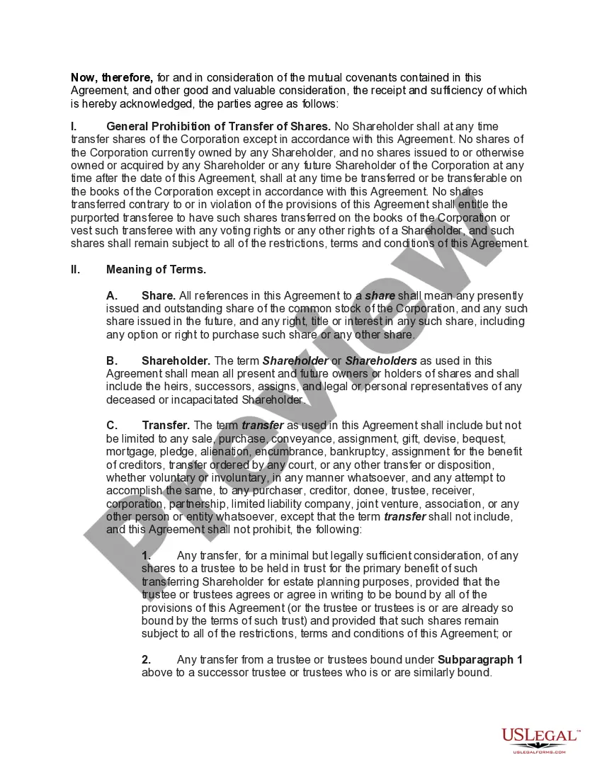 Preview Shareholders Agreement of Professional Corporation Owned by Physicians with Buy-Sell Provisions