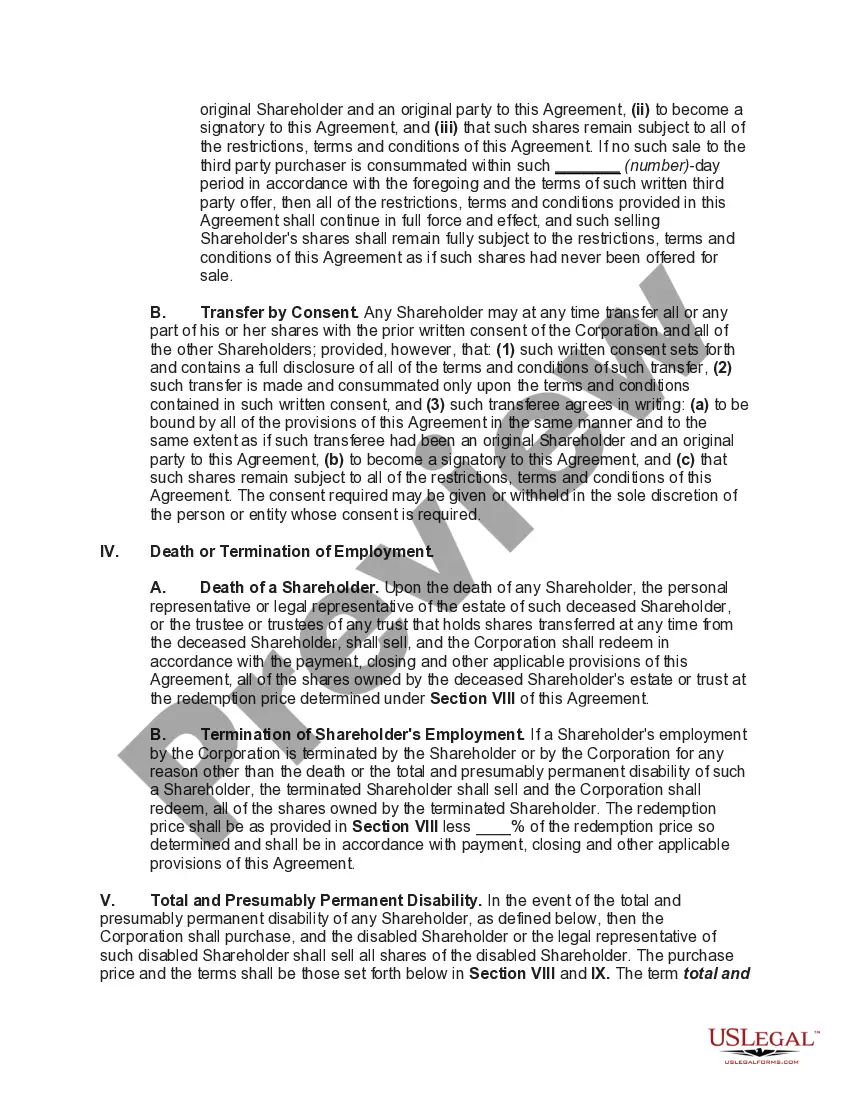 Preview Shareholders Agreement of Professional Corporation Owned by Physicians with Buy-Sell Provisions