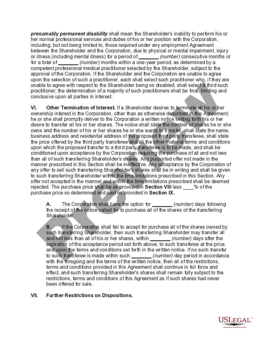 Preview Shareholders Agreement of Professional Corporation Owned by Physicians with Buy-Sell Provisions