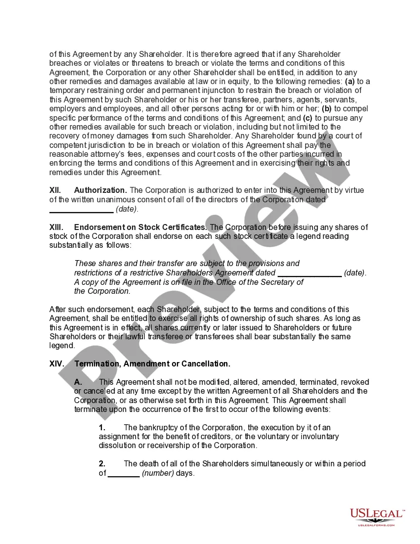 Preview Shareholders Agreement of Professional Corporation Owned by Physicians with Buy-Sell Provisions