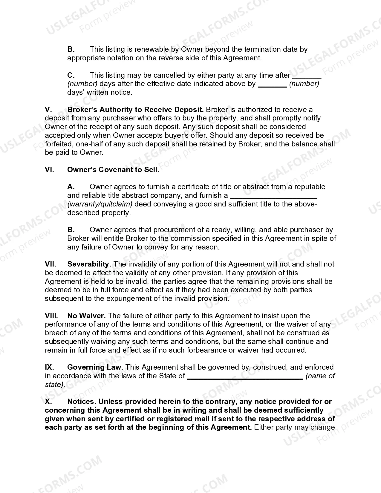 Preview Exclusive Listing Agreement for Sale of Premises