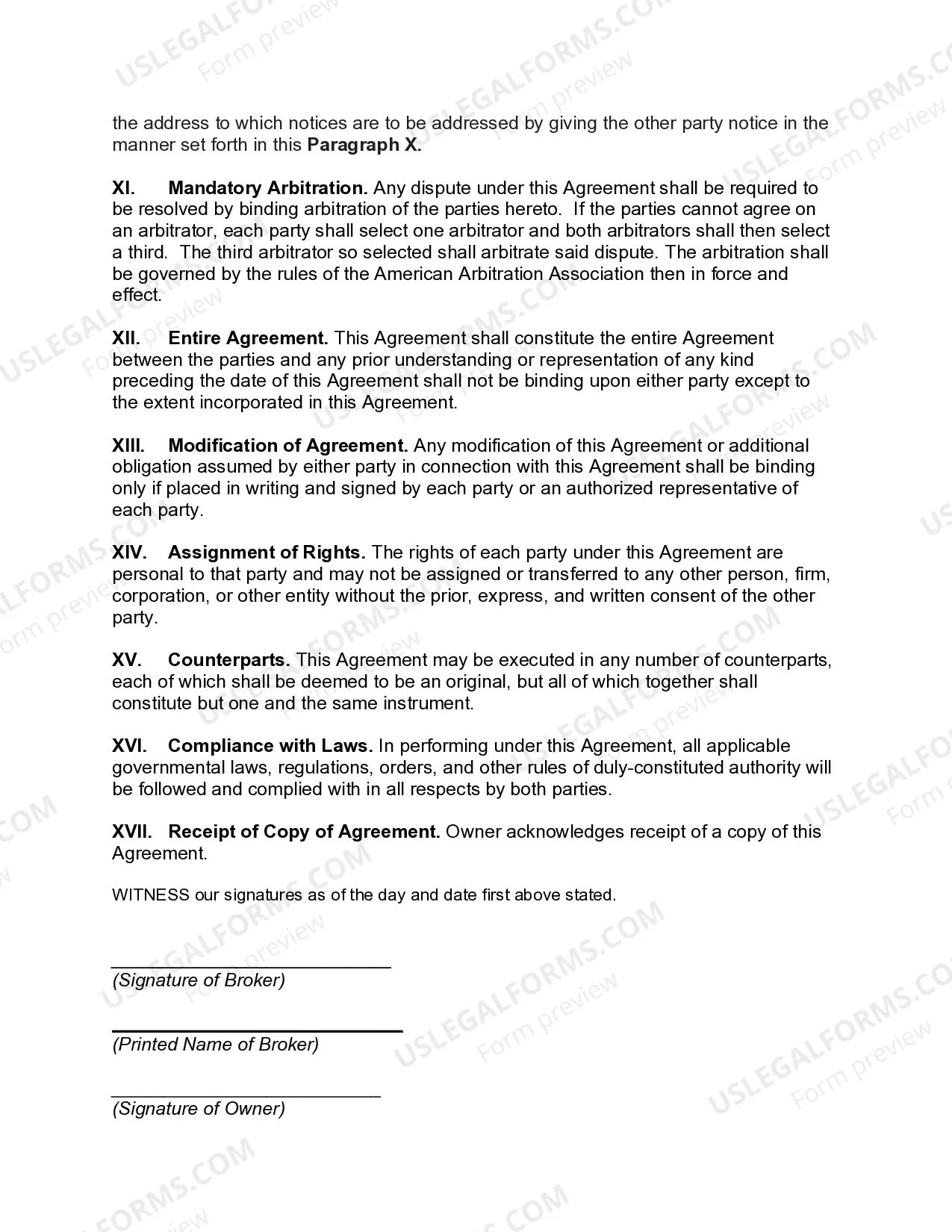 Preview Exclusive Listing Agreement for Sale of Premises