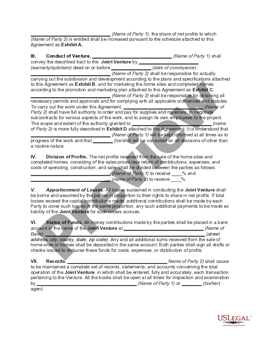 Preview Joint-Venture Agreement to Develop and Sell Real Property Between Individual and Corporation