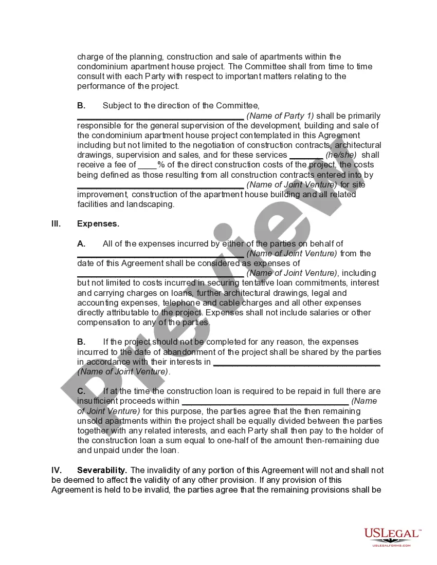 Preview Joint-Venture Agreement Regarding the Construction and Sale of Condominium Units