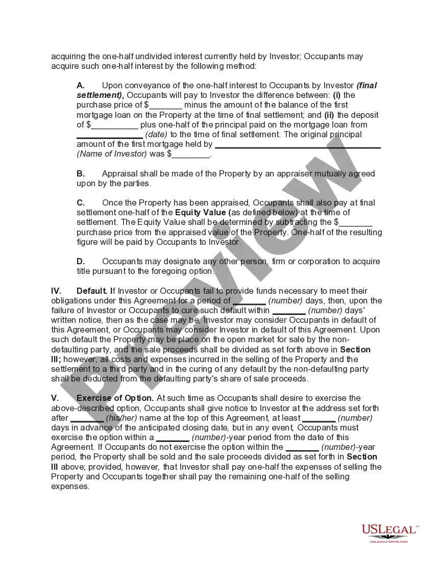 Get Shared Equity Financing Agreement in Connection with Joint Ownership, Occupancy, and Sale of Real Property Preview Shared Equity Financing Agreement in Connection with Joint Ownership, Occupancy, and Sale of Real Property