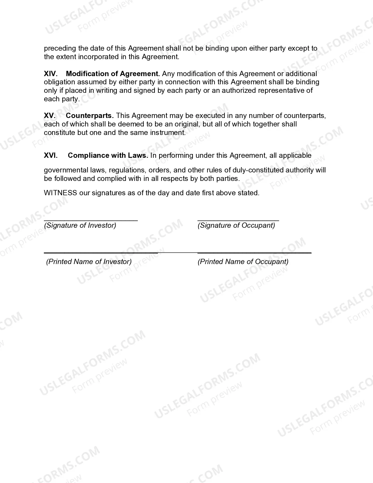 Preview Equity Sharing Agreement