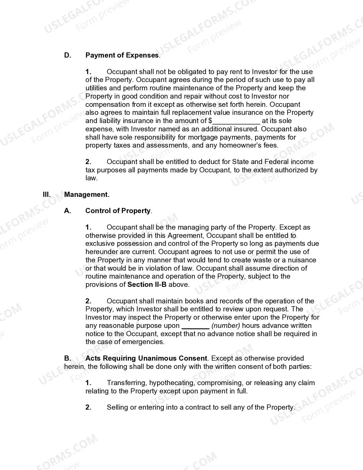 Preview Equity Sharing Agreement