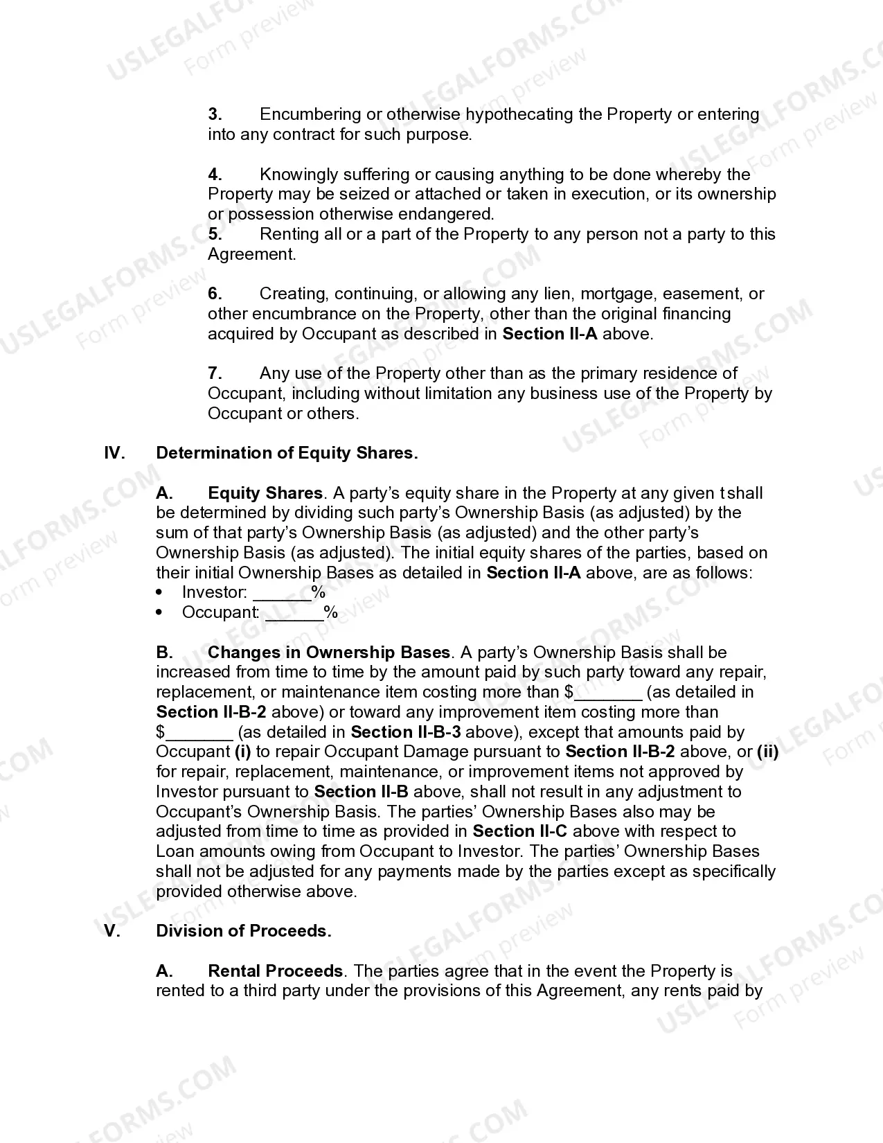 Preview Equity Sharing Agreement
