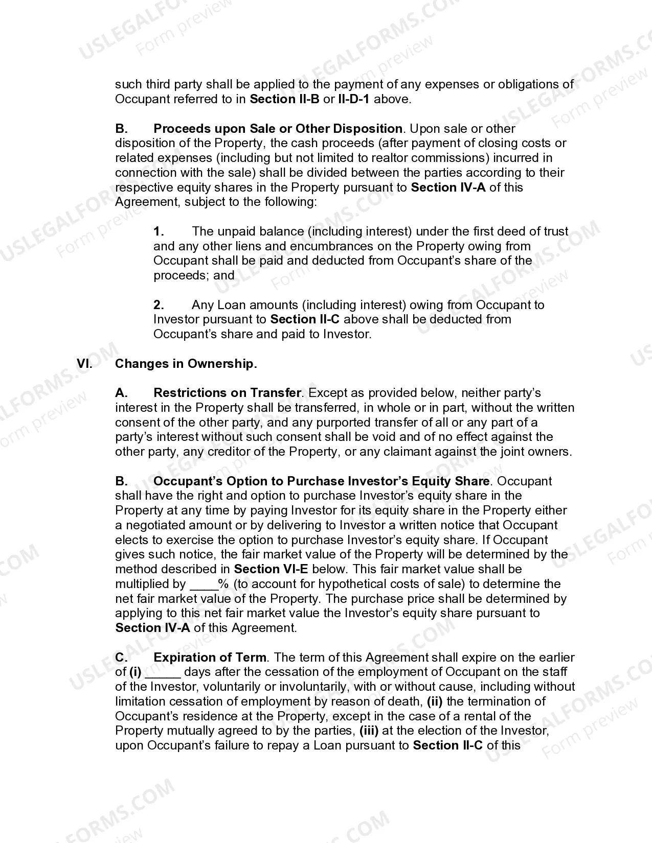 Preview Equity Sharing Agreement