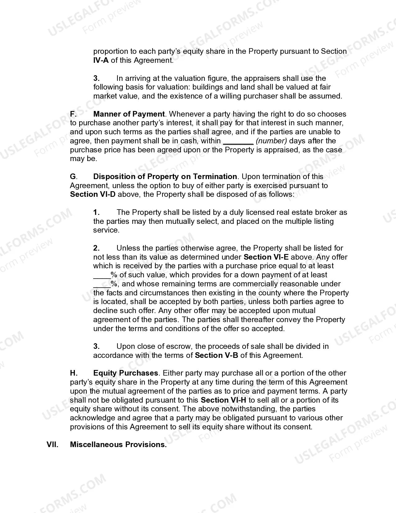 Preview Equity Sharing Agreement
