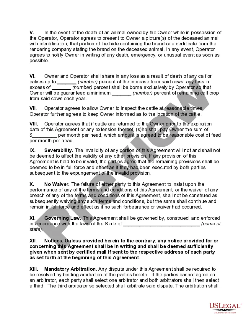 Preview Cattle Share Lease Agreement