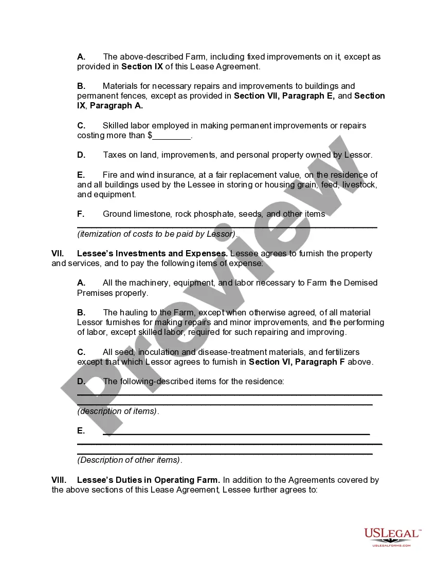 Preview Cash Farm Lease with Lessee having the Right to Make Improvements and Receive Reimbursements for Unexhausted Improvements