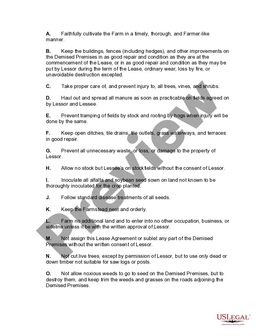 Preview Cash Farm Lease with Lessee having the Right to Make Improvements and Receive Reimbursements for Unexhausted Improvements