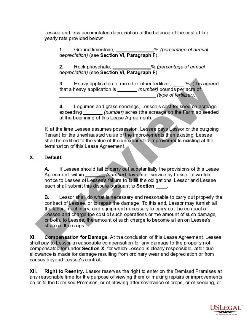 Preview Cash Farm Lease with Lessee having the Right to Make Improvements and Receive Reimbursements for Unexhausted Improvements