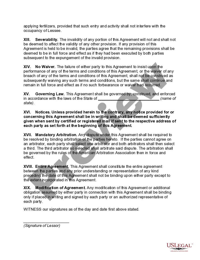 Preview Cash Farm Lease with Lessee having the Right to Make Improvements and Receive Reimbursements for Unexhausted Improvements
