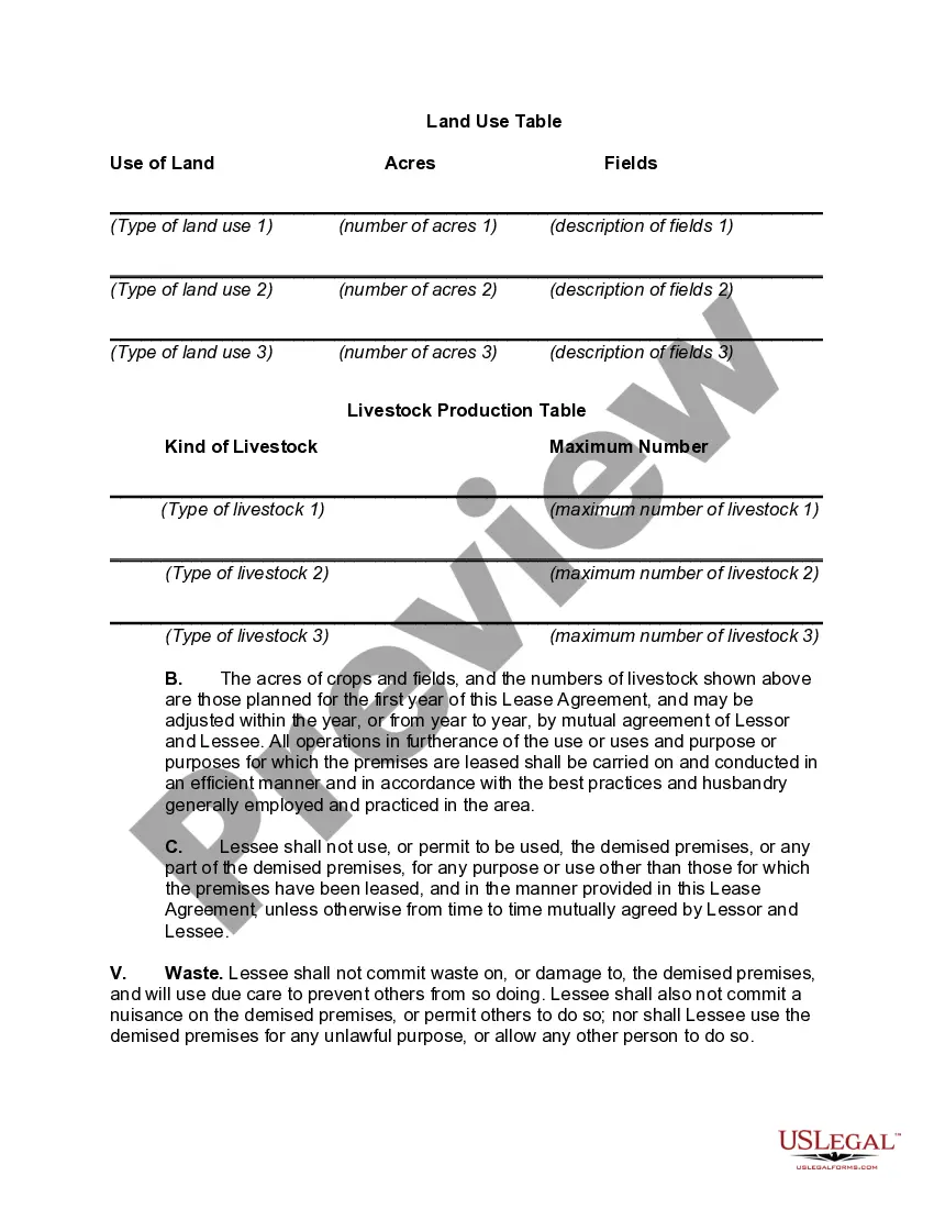 Preview Cash Farm Lease for Purpose of Producing Crops, Livestock, and Livestock Products, According to Land Use and Cropping Plan