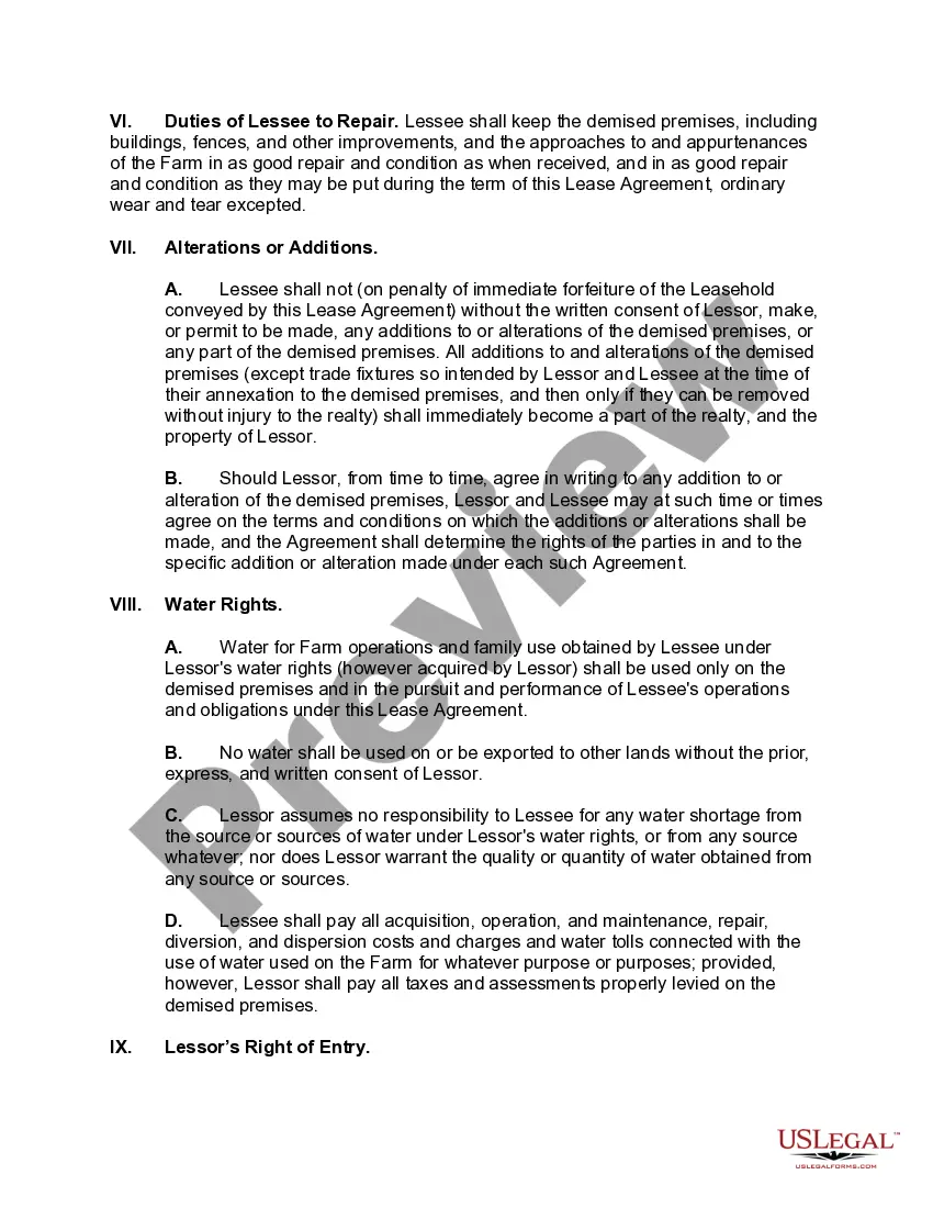 Preview Cash Farm Lease for Purpose of Producing Crops, Livestock, and Livestock Products, According to Land Use and Cropping Plan