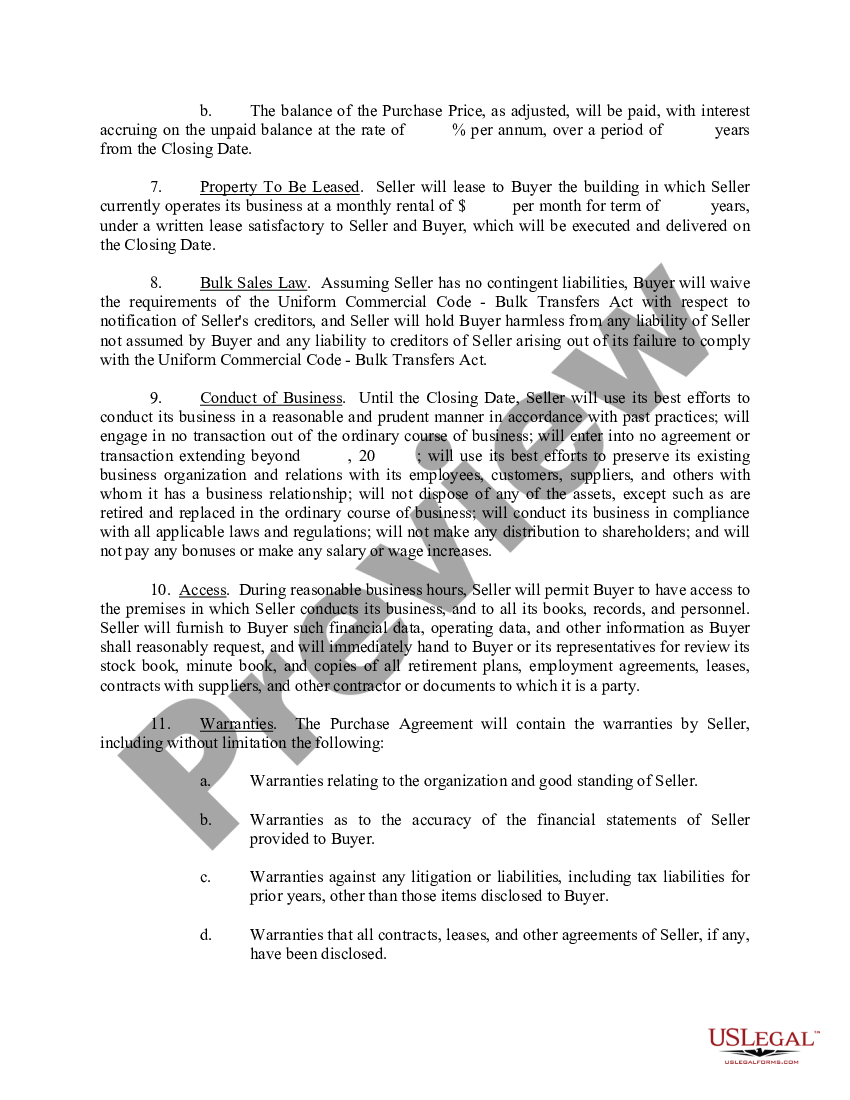 Sample Letter for Outline of Proposal to Purchase Certain Assets by the ...