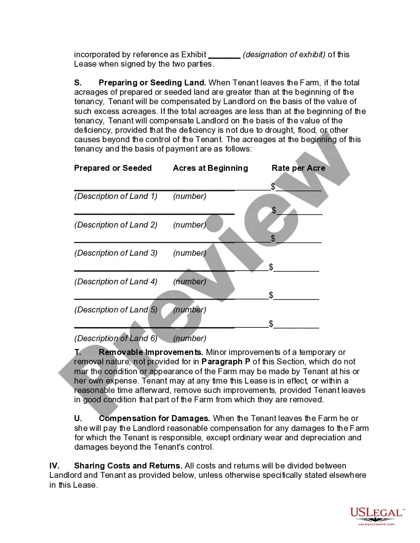 Get Cash Farm Lease with Provisions for Improving, Conserving and Maintaining Farm Preview Cash Farm Lease with Provisions for Improving, Conserving and Maintaining Farm