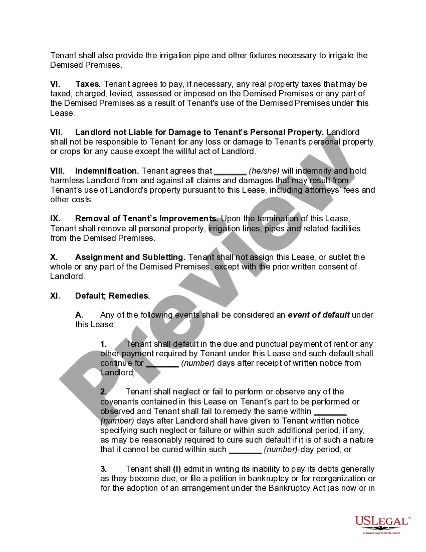 Preview Cash Farm Lease with Farm to be used only for Production of Crops