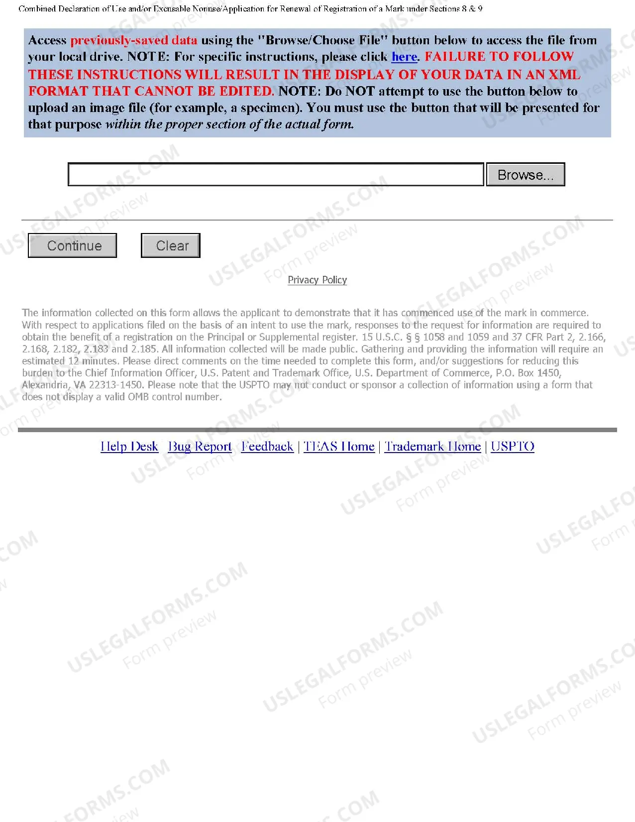 Preview Combined Declaration of Use or Excusable Nonuse and Application for Renewal of Registration of Mark