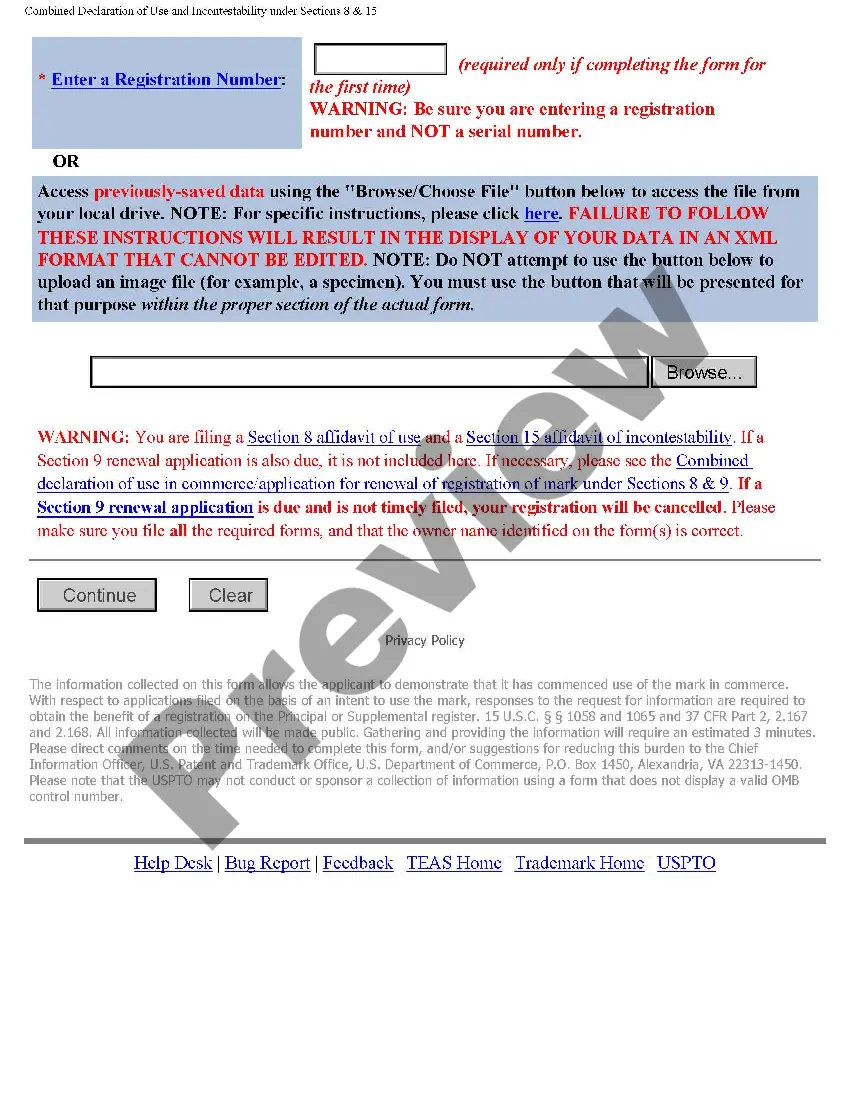 Get Combined Declaration of Use and Incontestability of Trademark Preview Combined Declaration of Use and Incontestability of Trademark
