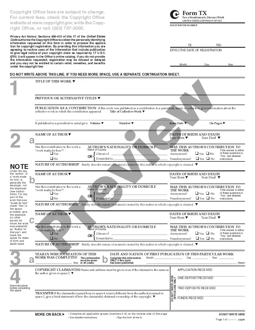 Preview Copyright Application - Non-dramatic Literary Works
