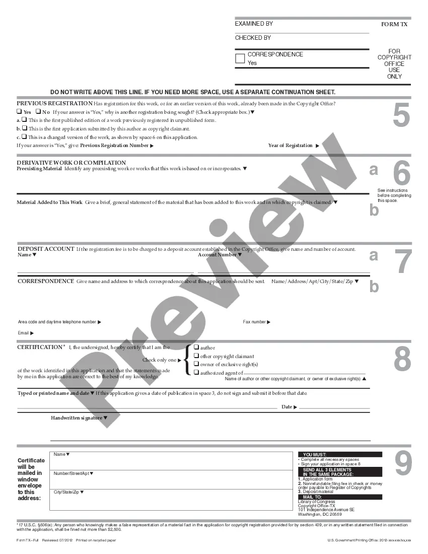Preview Copyright Application - Non-dramatic Literary Works